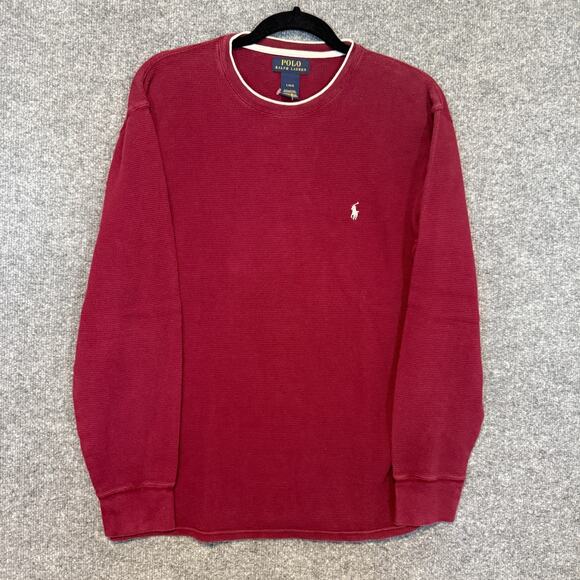 Polo Ralph Lauren Shirt Mens Large Red Burgundy Waffle Knit Long Sleeve Tshirt - Picture 1 of 8